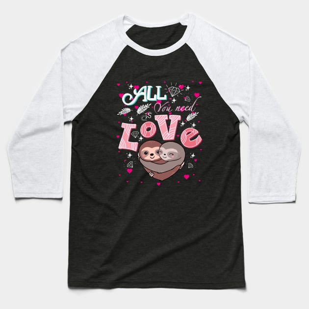 Sloths hugs, lovers couple cute, cute love Baseball T-Shirt by Collagedream